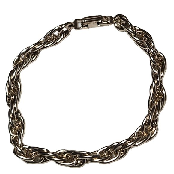 Vintage Classic Silver Tone Rope Chain Chunky Bracelet Box Clasp Fashion Jewelry - Picture 1 of 5
